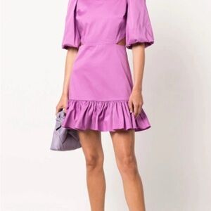 Veronica Beard Iker Puff Sleeve Cut Out Dress Vivid Orchid